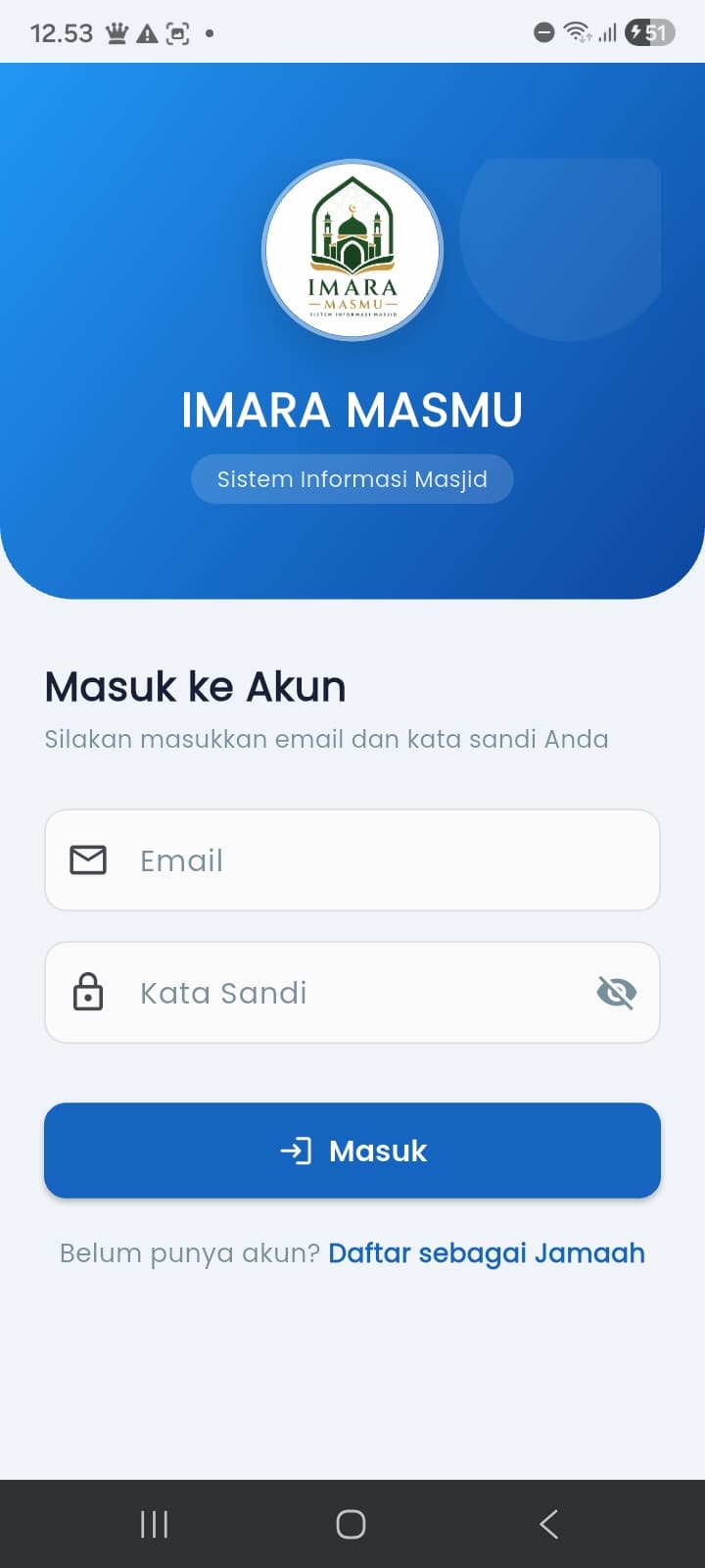 IMARA MASMU — Sistem Informasi Terintegrasi Masjid (Jadwal Imam, Kajian & Tarawih)