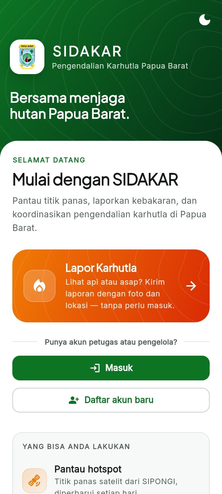 SIDAKAR — Deteksi Dini & Pelaporan Kebakaran Hutan dan Lahan Papua Barat